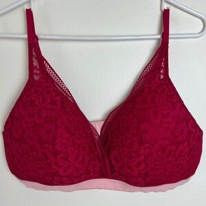 Knix Women's Bra Size XXL Red Lace Pink No Underwire Shaping Comfort = 40D/40DD